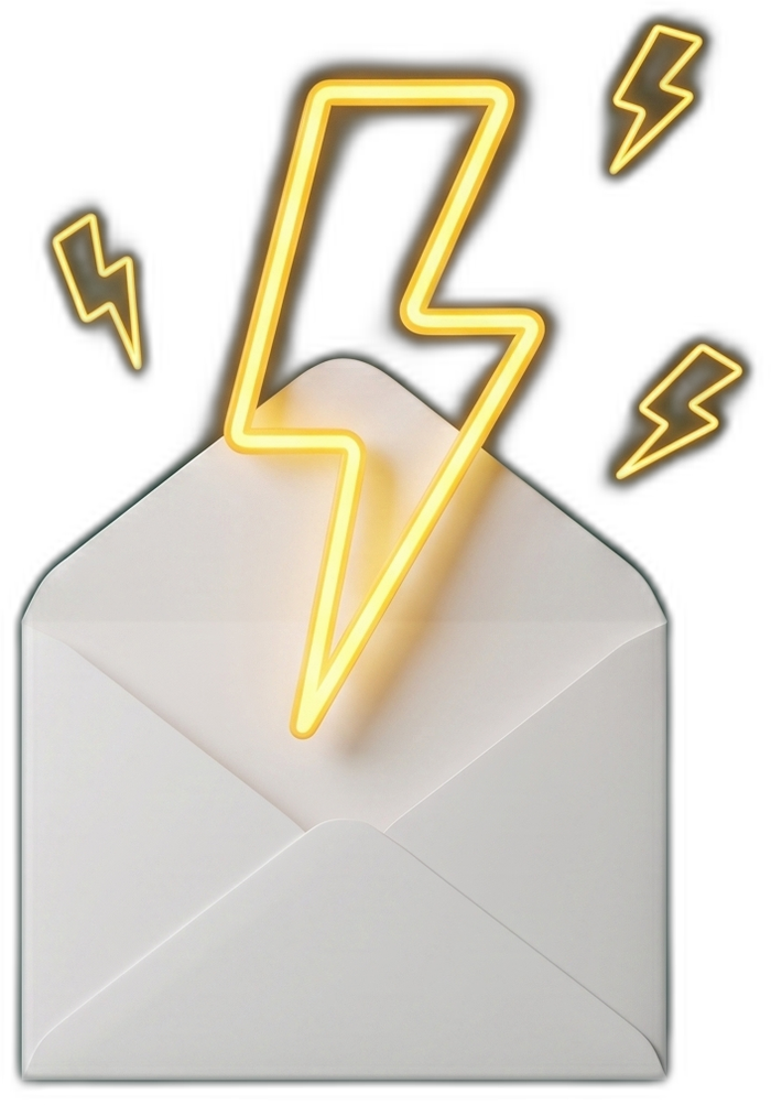 An envelope with a glowing lightning bolt bursting out of it